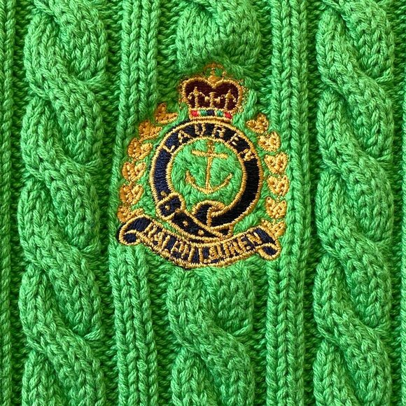 Lauren Ralph Lauren Womens S Chunky Cable Knit Fisherman Cotton Sweater Crest - Picture 3 of 5